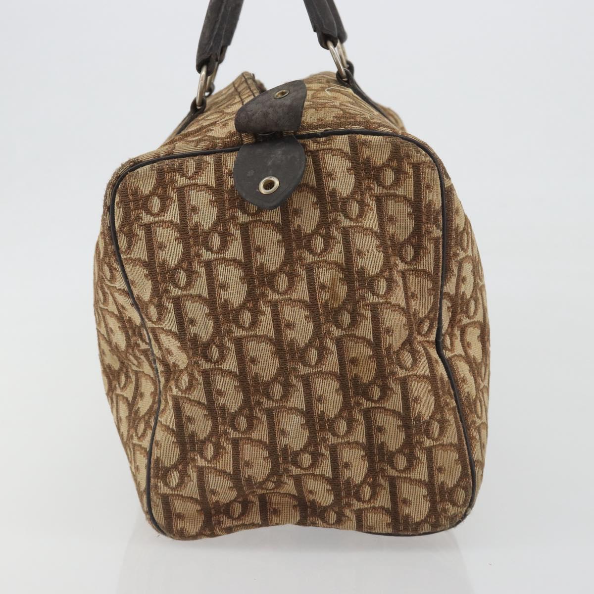 Christian Dior Trotter Canvas Hand Bag Brown Gold Auth 196736