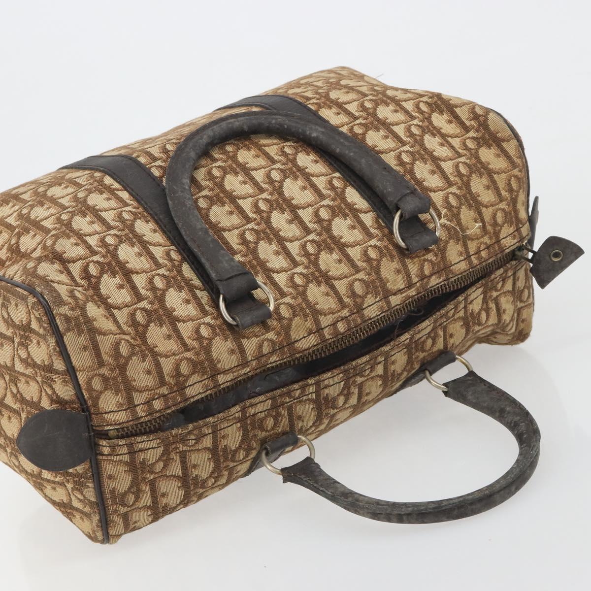Christian Dior Trotter Canvas Hand Bag Brown Gold Auth 196736