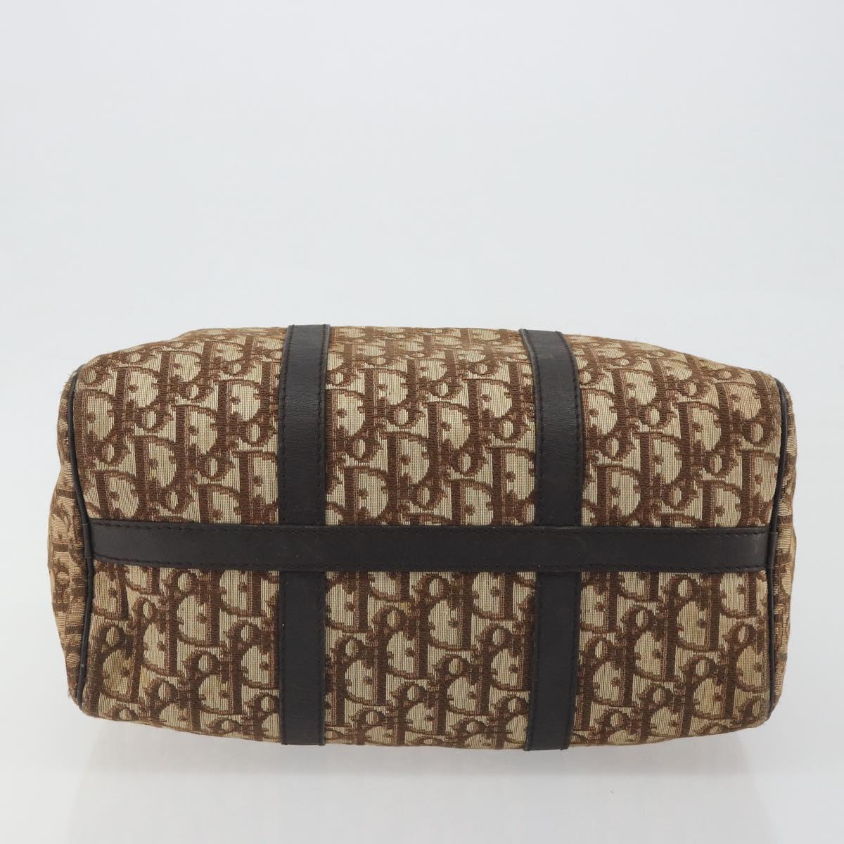 Christian Dior Trotter Canvas Hand Bag Brown Gold Auth 196736