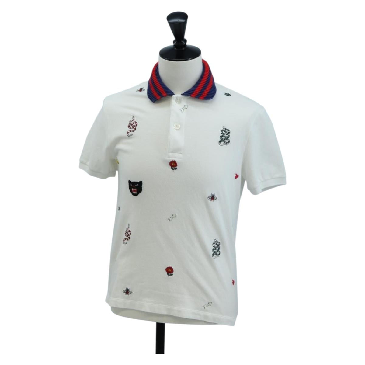 GUCCI Polo Shirt Short-Sleeved T-Shirt Cotton S White Auth 196745M