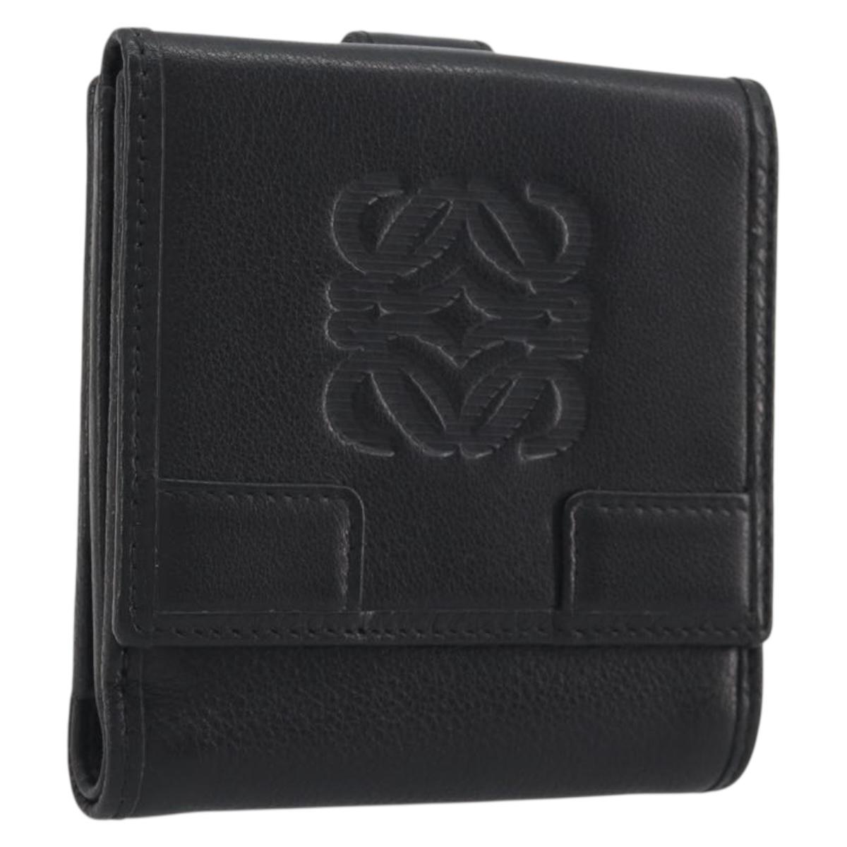 LOEWE Anagram Wallet Leather Black Silver Auth 196748V