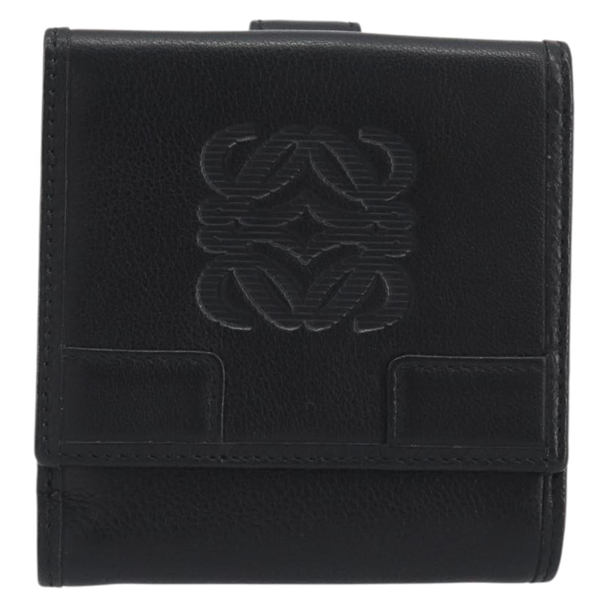LOEWE Anagram Wallet Leather Black Silver Auth 196748V