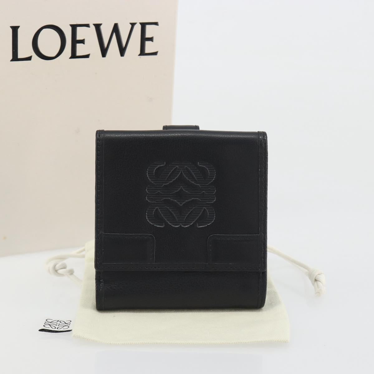 LOEWE Anagram Wallet Leather Black Silver Auth 196748V