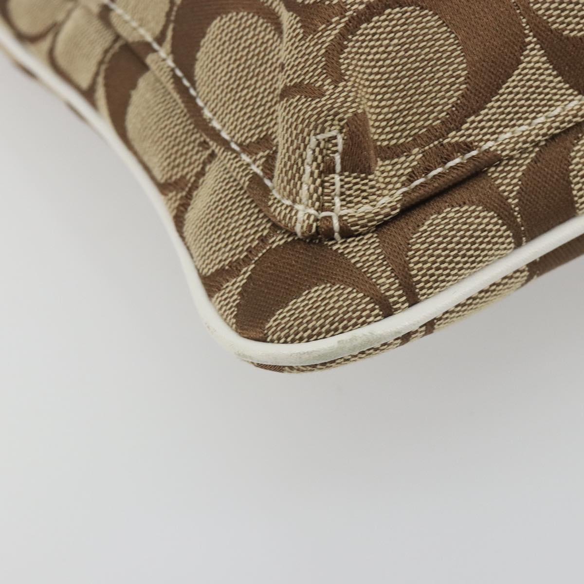 Coach Shoulder Bag Canvas Beige Silver Auth 196751A