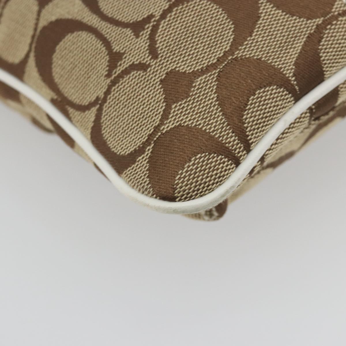 Coach Shoulder Bag Canvas Beige Silver Auth 196751A