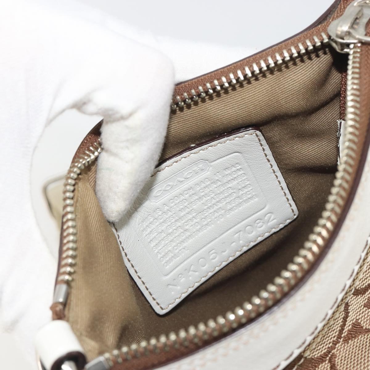 Coach Shoulder Bag Canvas Beige Silver Auth 196751A