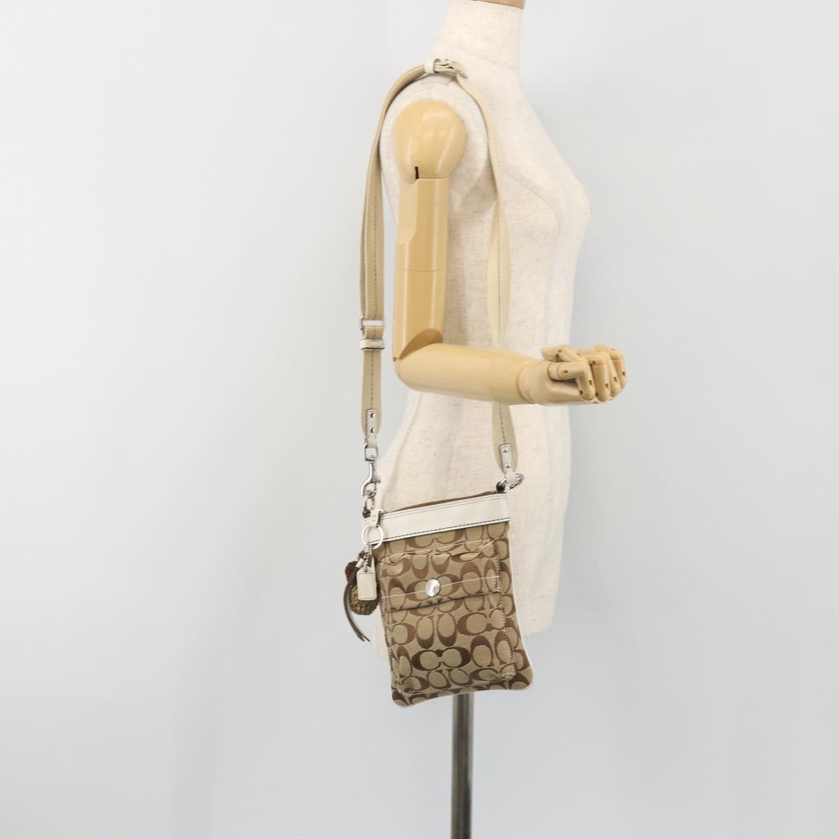 Coach Shoulder Bag Canvas Beige Silver Auth 196751A