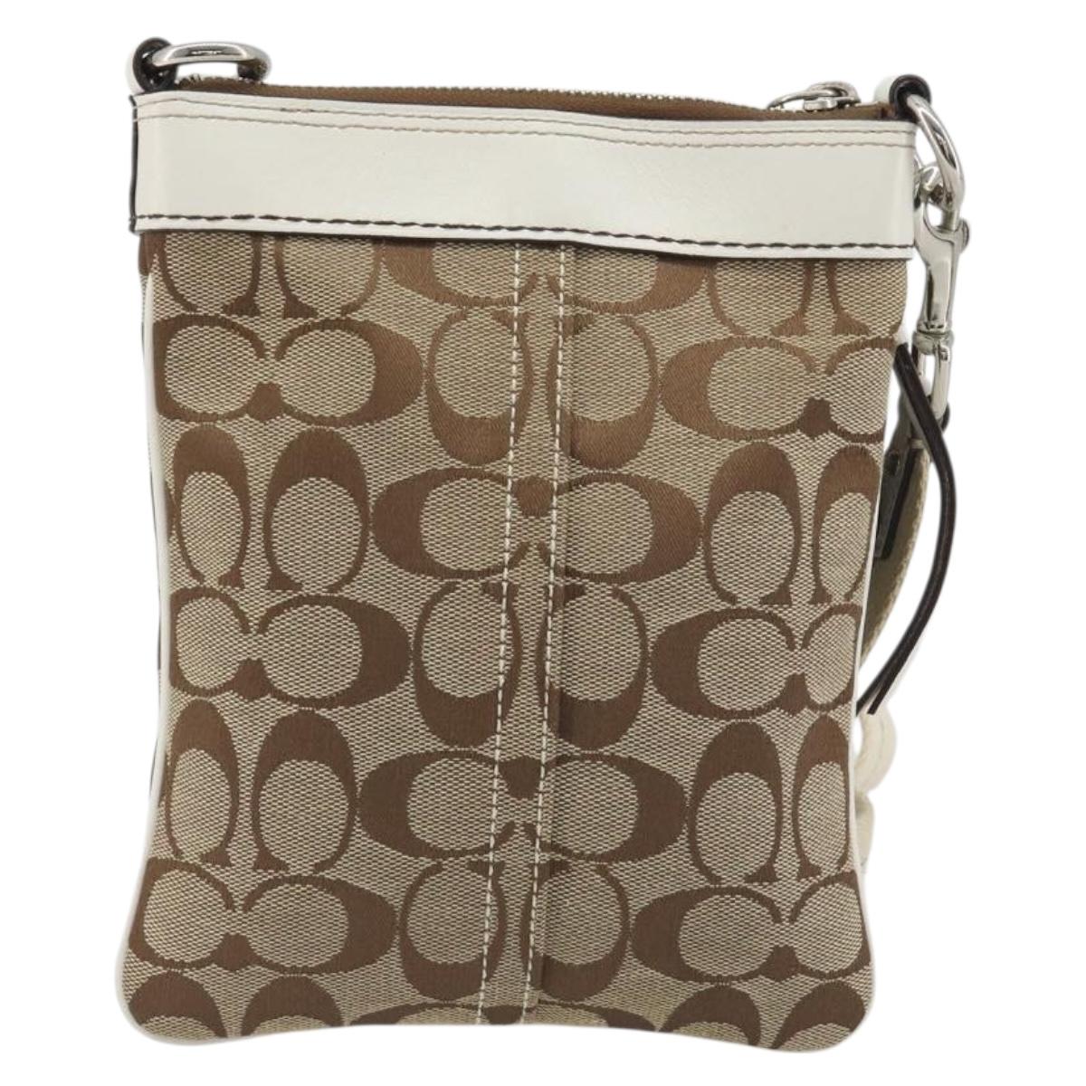 Coach Shoulder Bag Canvas Beige Silver Auth 196751A