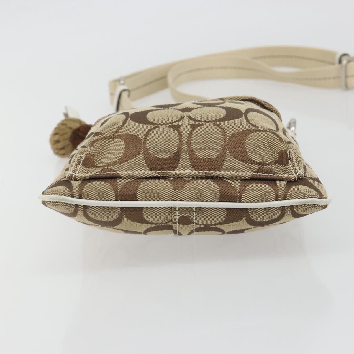 Coach Shoulder Bag Canvas Beige Silver Auth 196751A