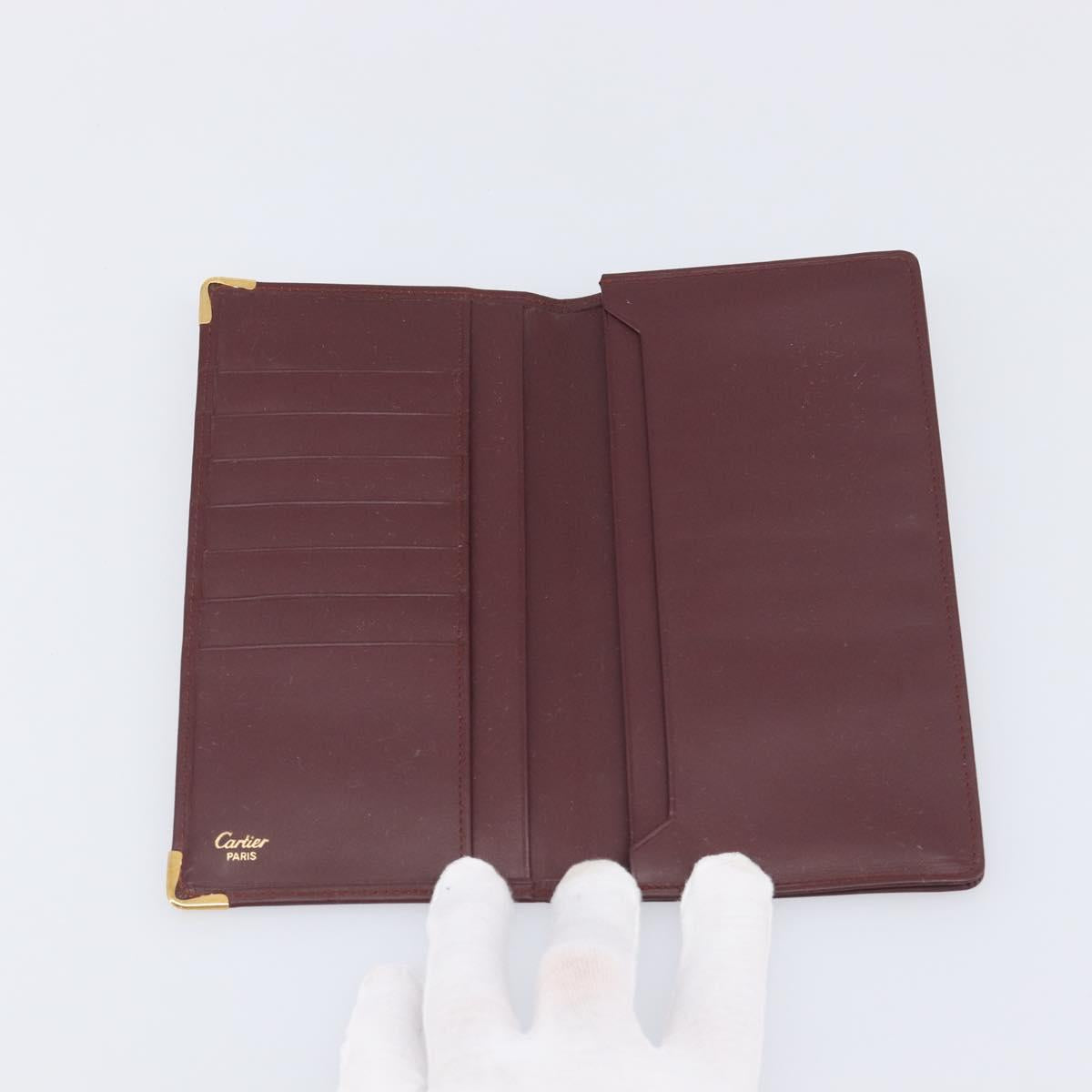 CARTIER Must Line Wallet Leather 4 Set Bordeaux Gold Auth 196752