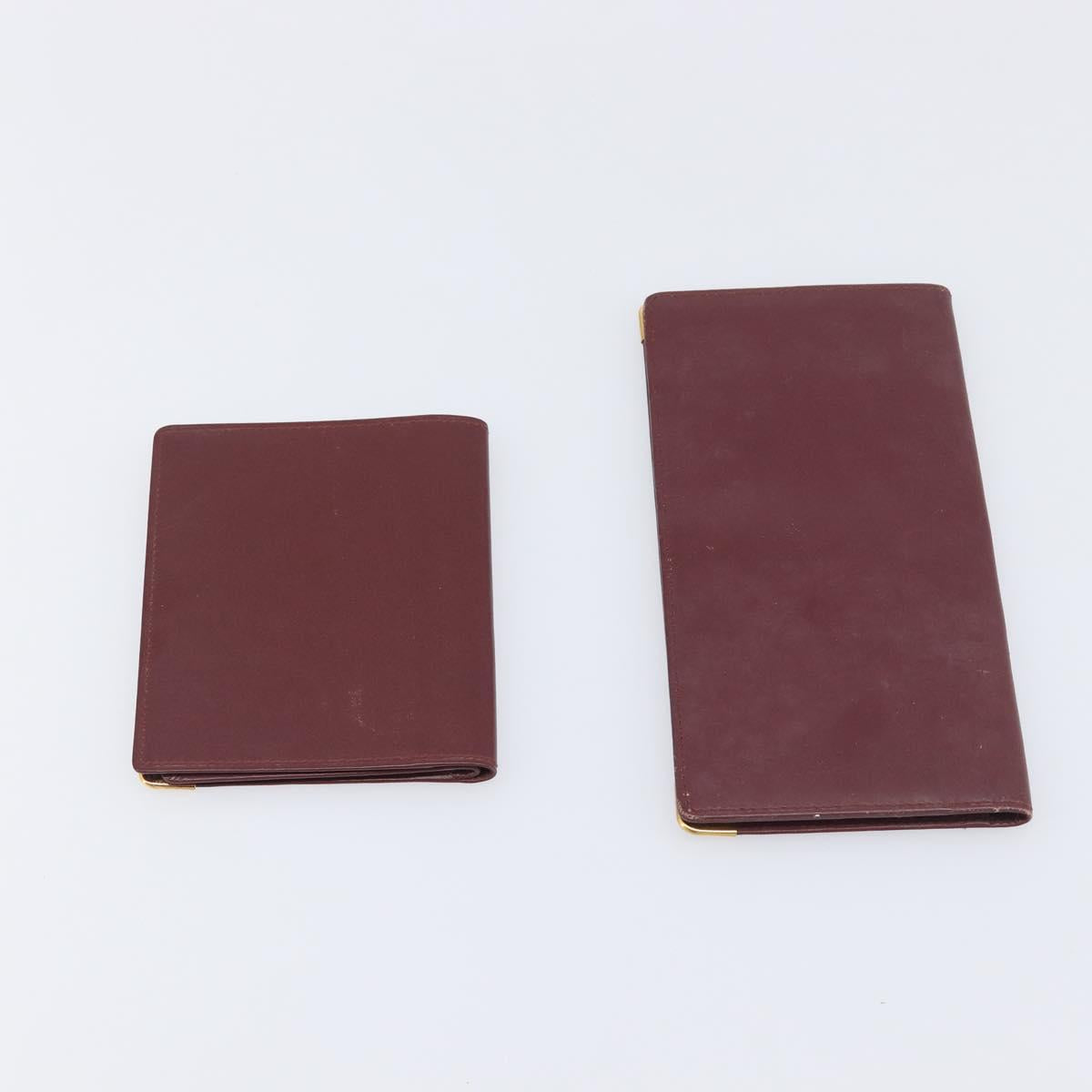 CARTIER Must Line Wallet Leather 4 Set Bordeaux Gold Auth 196752