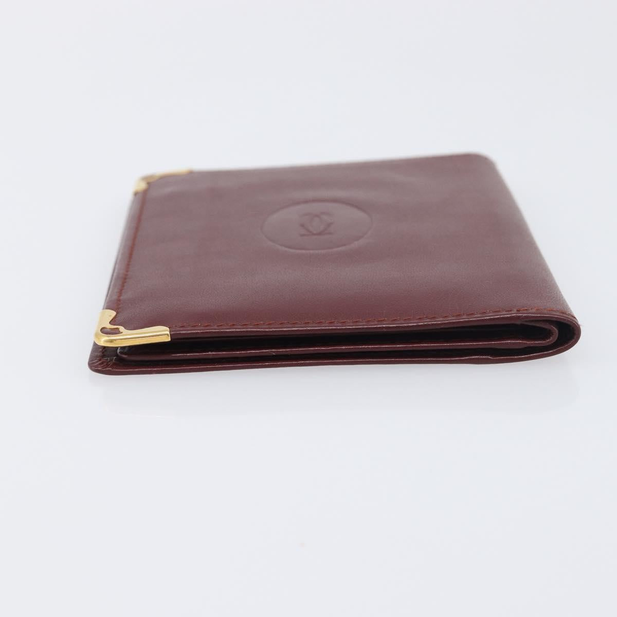 CARTIER Must Line Wallet Leather 4 Set Bordeaux Gold Auth 196752