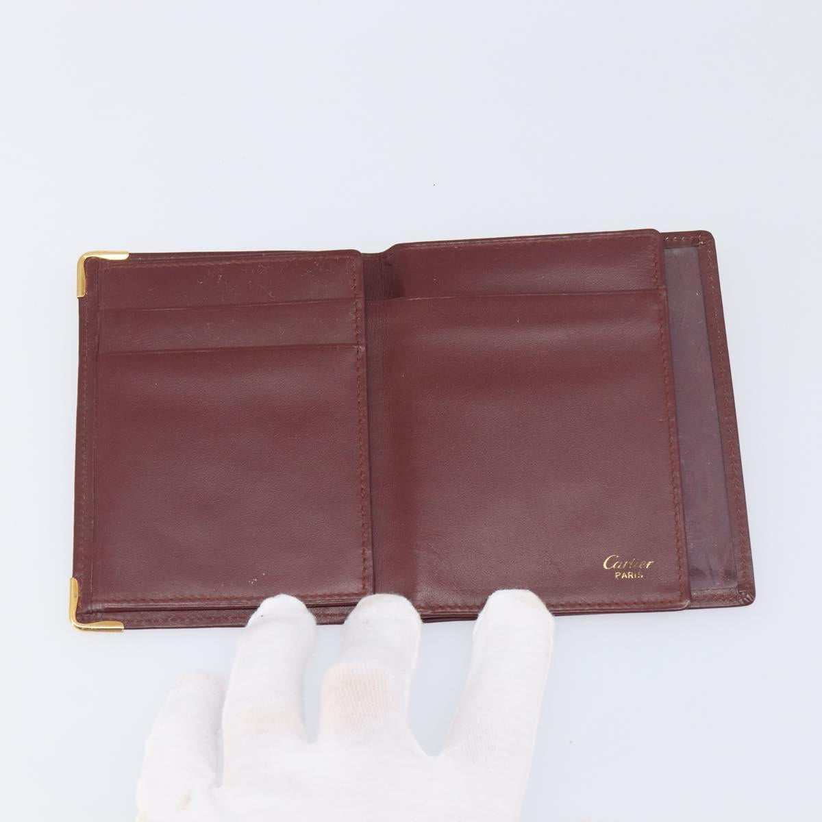 CARTIER Must Line Wallet Leather 4 Set Bordeaux Gold Auth 196752