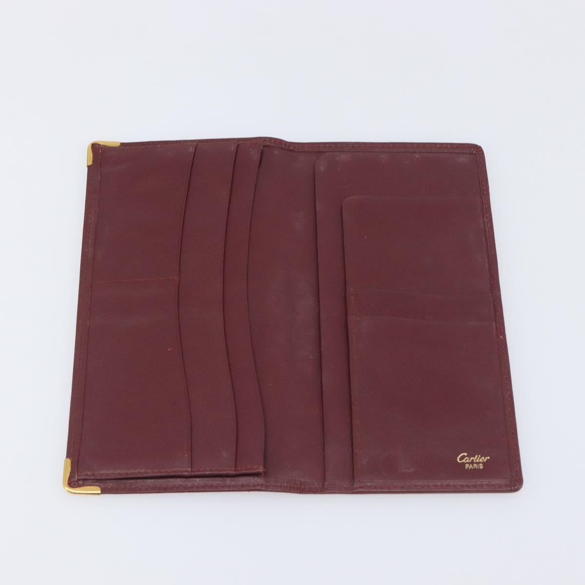 CARTIER Must Line Wallet Leather 4 Set Bordeaux Gold Auth 196752