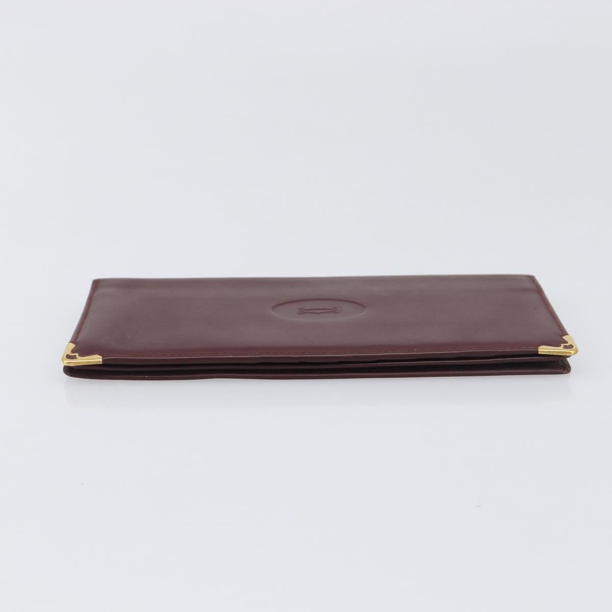 CARTIER Must Line Wallet Leather 4 Set Bordeaux Gold Auth 196752