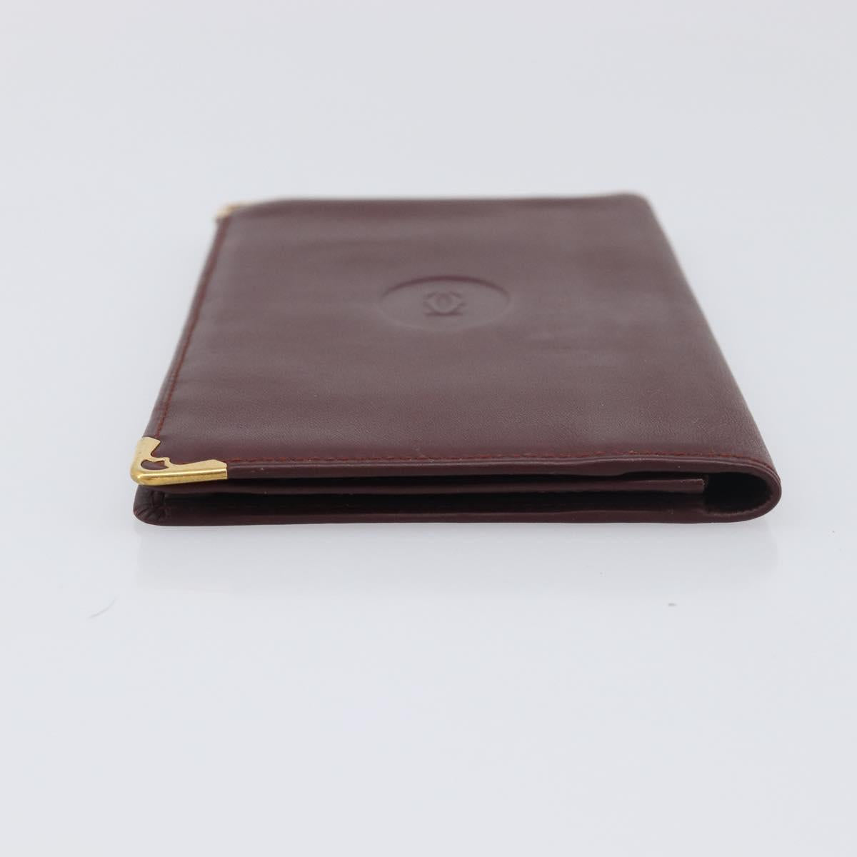 CARTIER Must Line Wallet Leather 4 Set Bordeaux Gold Auth 196752