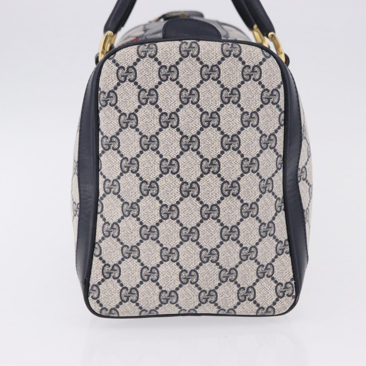 GUCCI GG Supreme Sherry Line Boston Bag PVC Navy Gold Auth 196762A