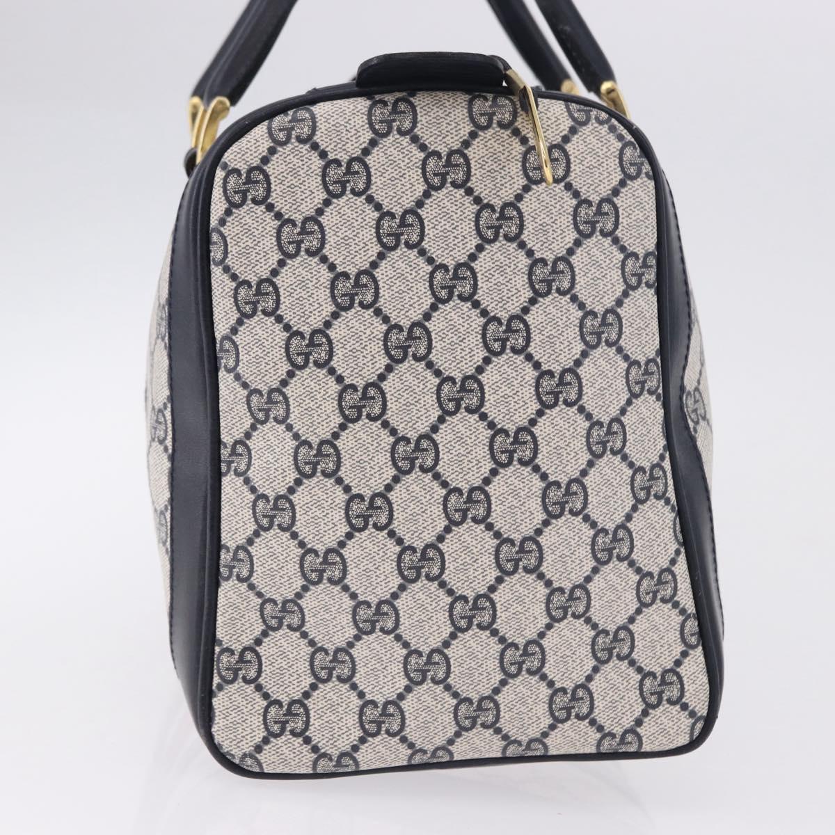 GUCCI GG Supreme Sherry Line Boston Bag PVC Navy Gold Auth 196762A