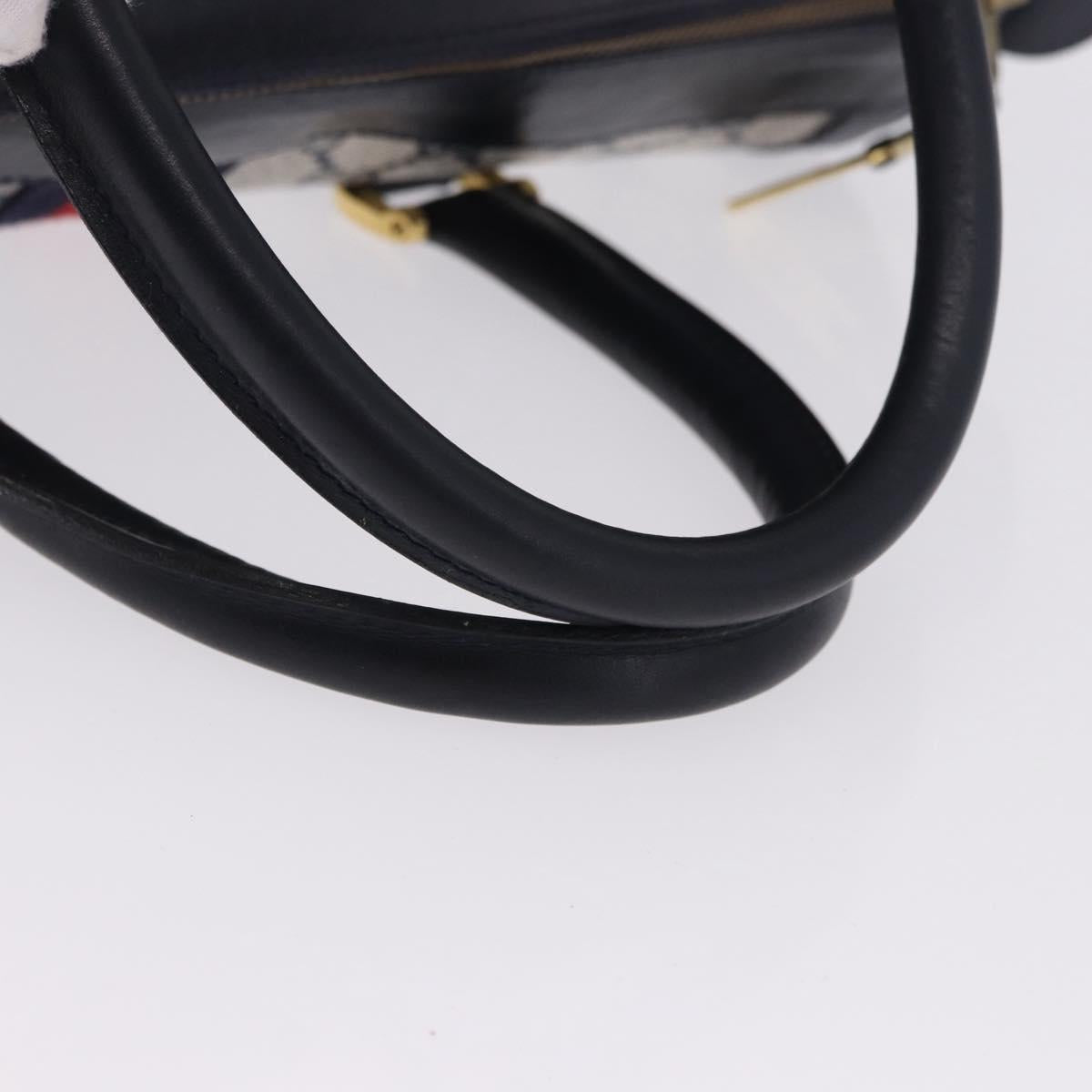 GUCCI GG Supreme Sherry Line Boston Bag PVC Navy Gold Auth 196762A