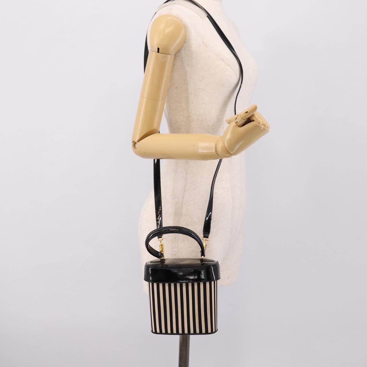 Salvatore Ferragamo Gancini Hand Bag Patent leather 2way Black Gold Auth 196764
