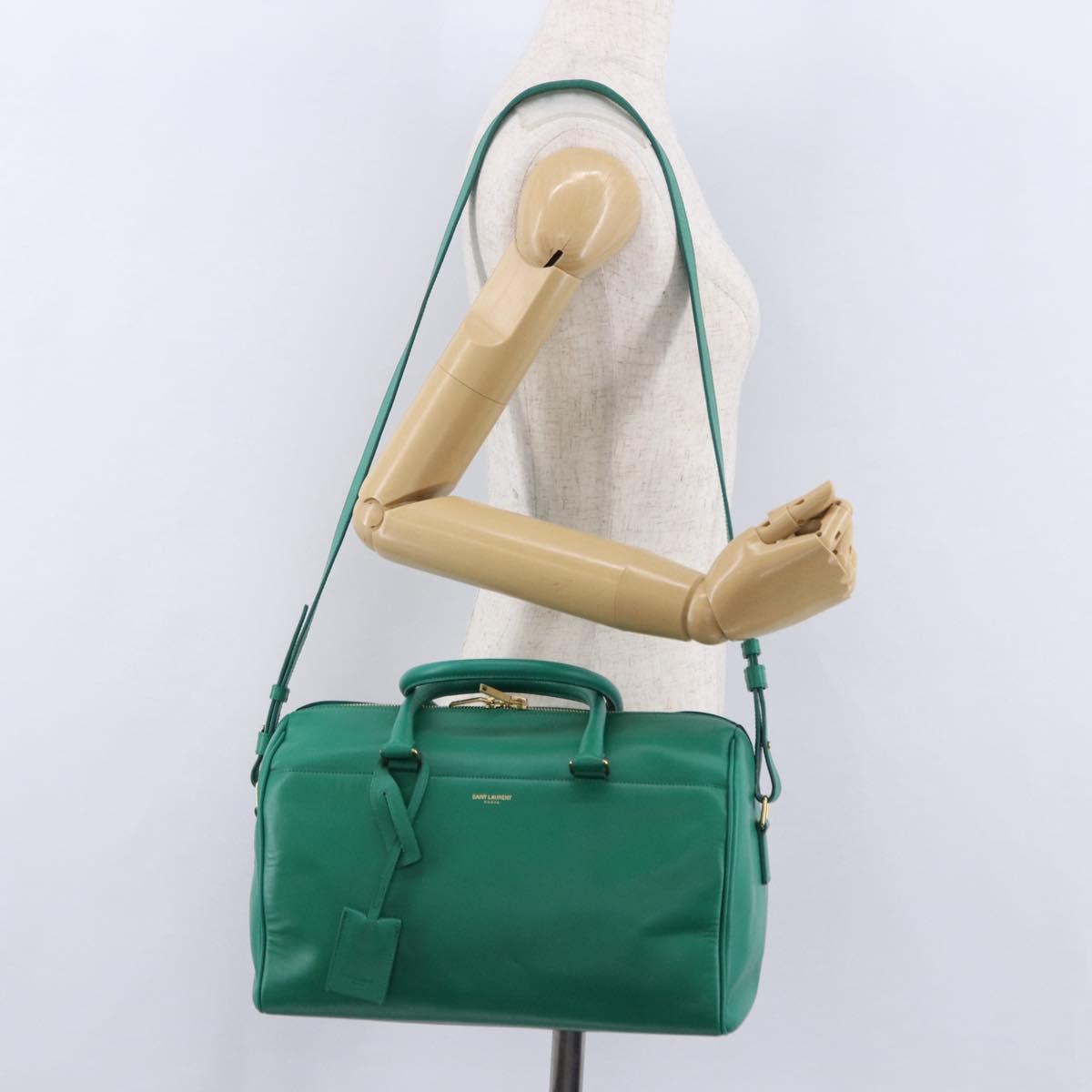 SAINT LAURENT Classic Duffle Bag Leather 2way Green Gold 322049 Auth 196768V