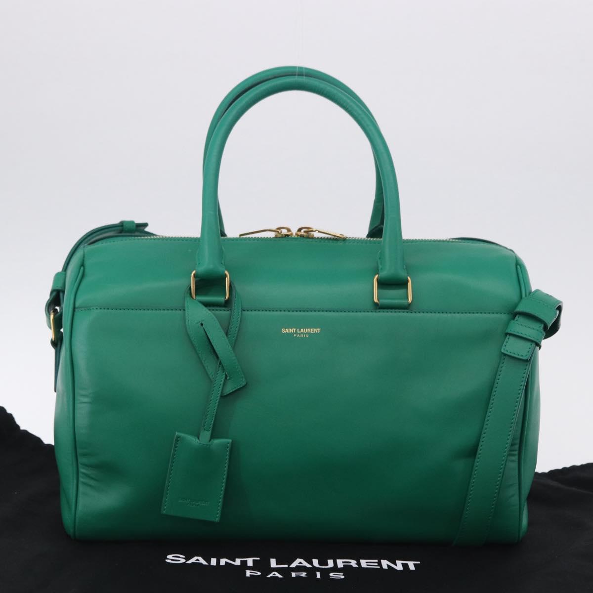SAINT LAURENT Classic Duffle Bag Leather 2way Green Gold 322049 Auth 196768V