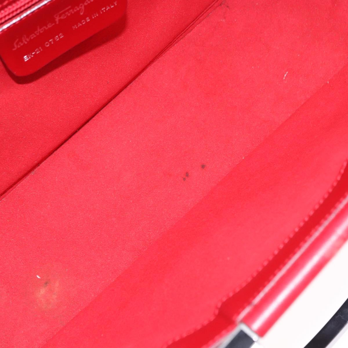 Salvatore Ferragamo Gancini Hand Bag Leather Red Silver Auth 196770A