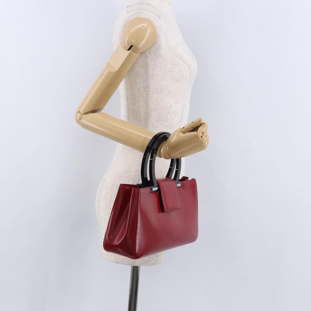 Salvatore Ferragamo Gancini Hand Bag Leather Red Silver Auth 196770A