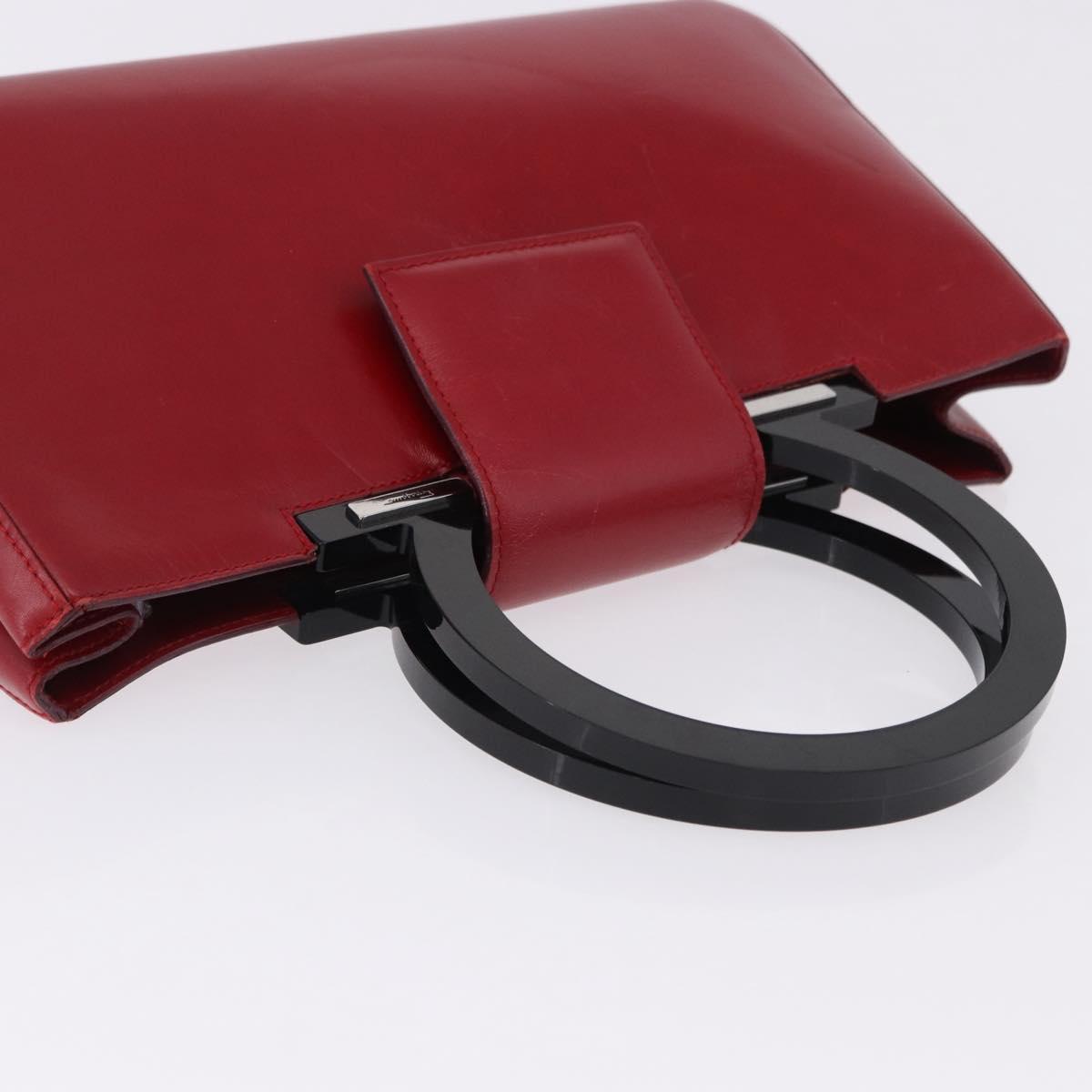 Salvatore Ferragamo Gancini Hand Bag Leather Red Silver Auth 196770A
