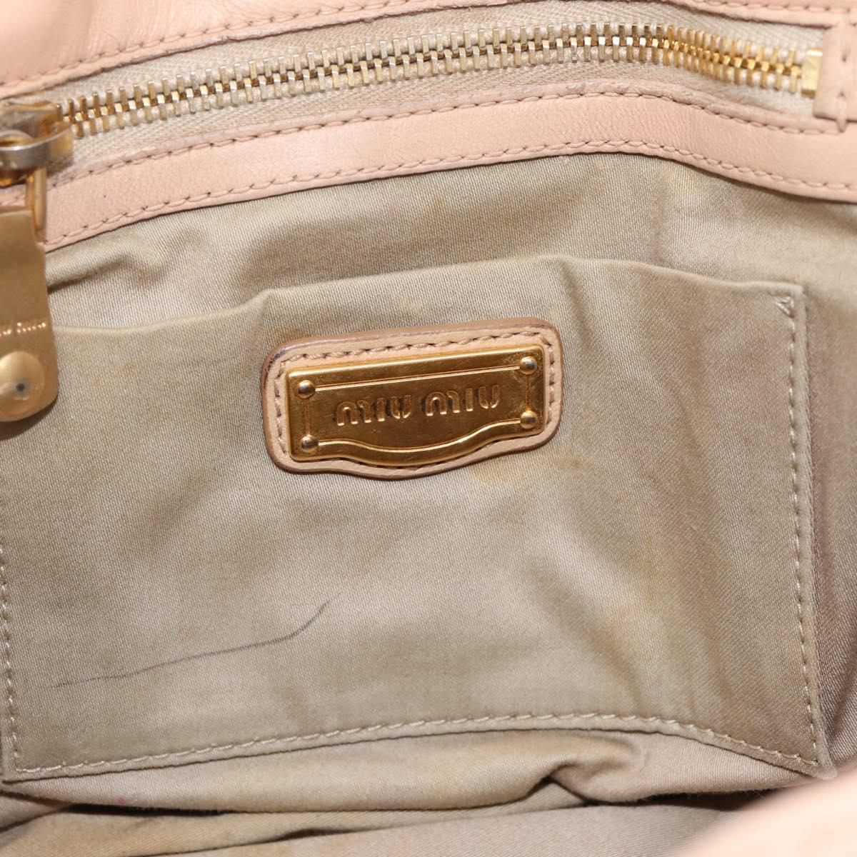 Miu Miu Matelasse Hand Bag Leather Beige Gold Auth 196771
