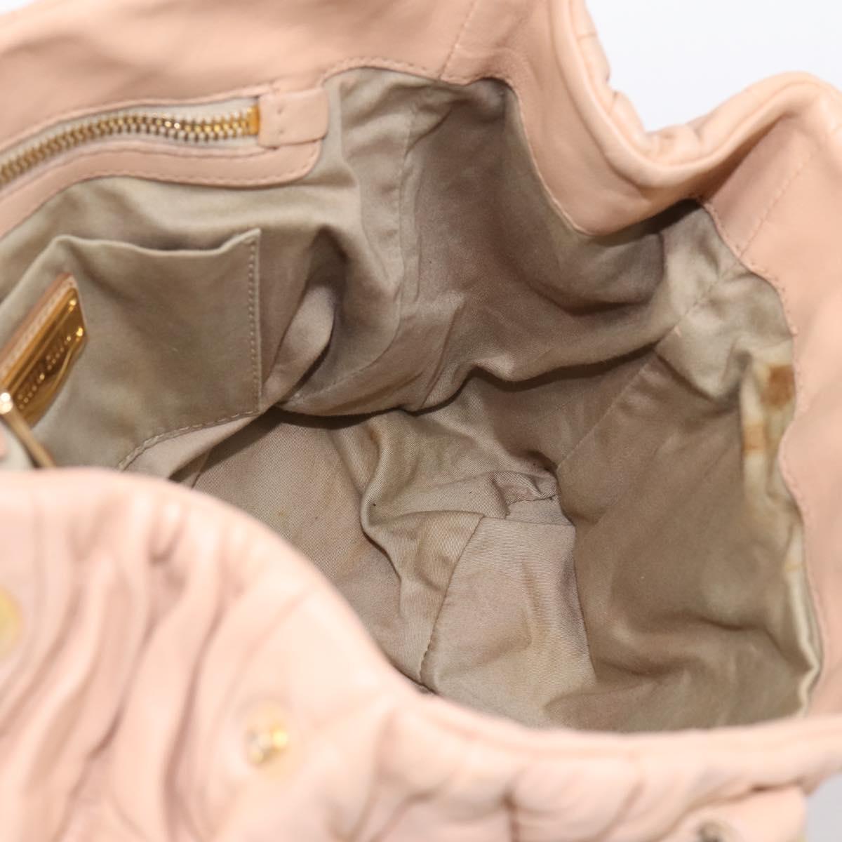 Miu Miu Matelasse Hand Bag Leather Beige Gold Auth 196771