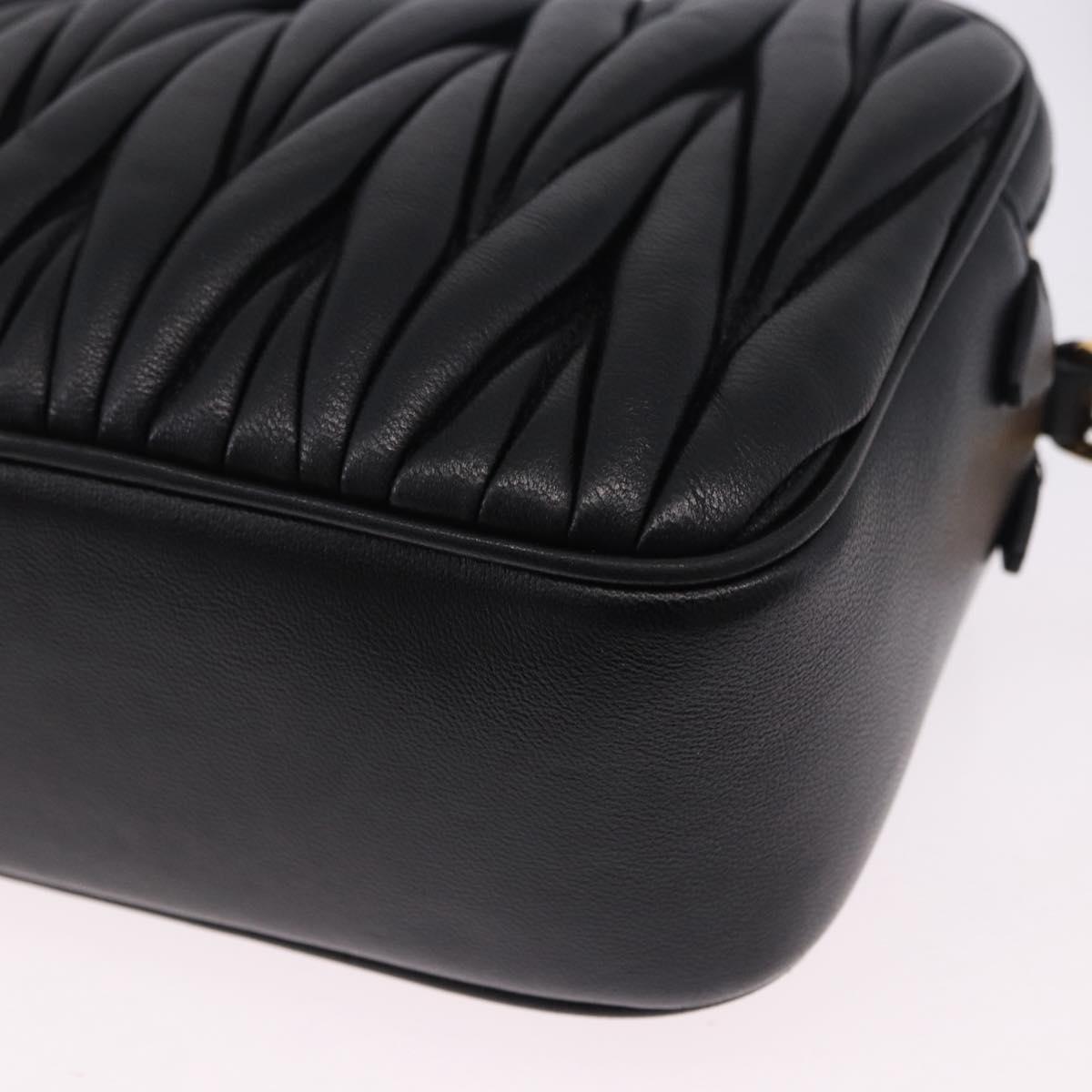 Miu Miu Matelasse Shoulder Bag Leather Black Gold Auth 196773V