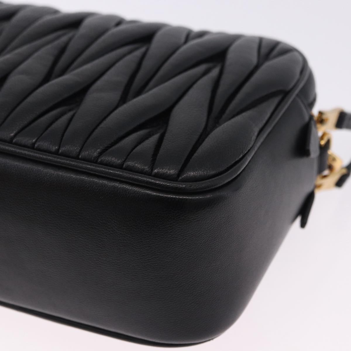 Miu Miu Matelasse Shoulder Bag Leather Black Gold Auth 196773V