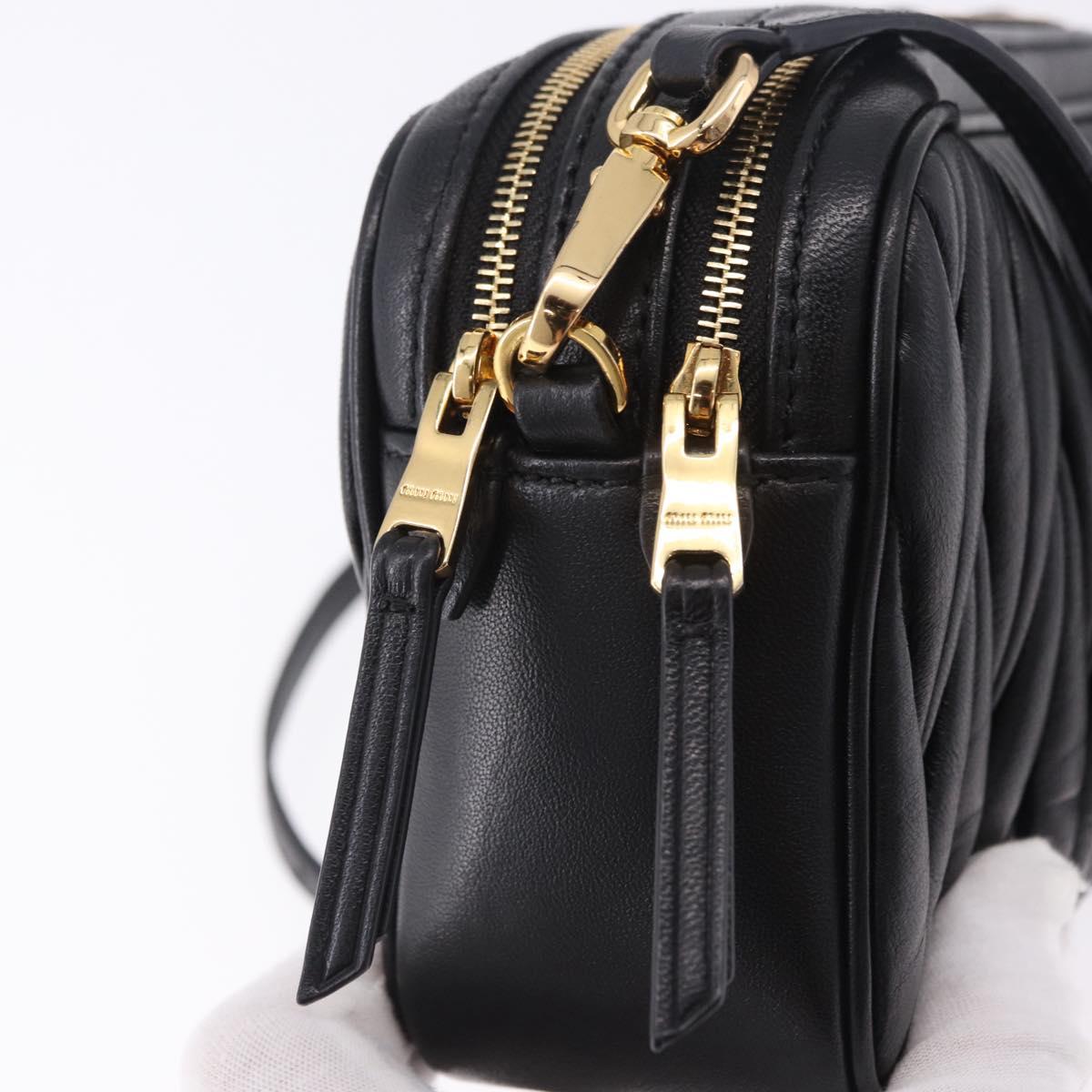 Miu Miu Matelasse Shoulder Bag Leather Black Gold Auth 196773V