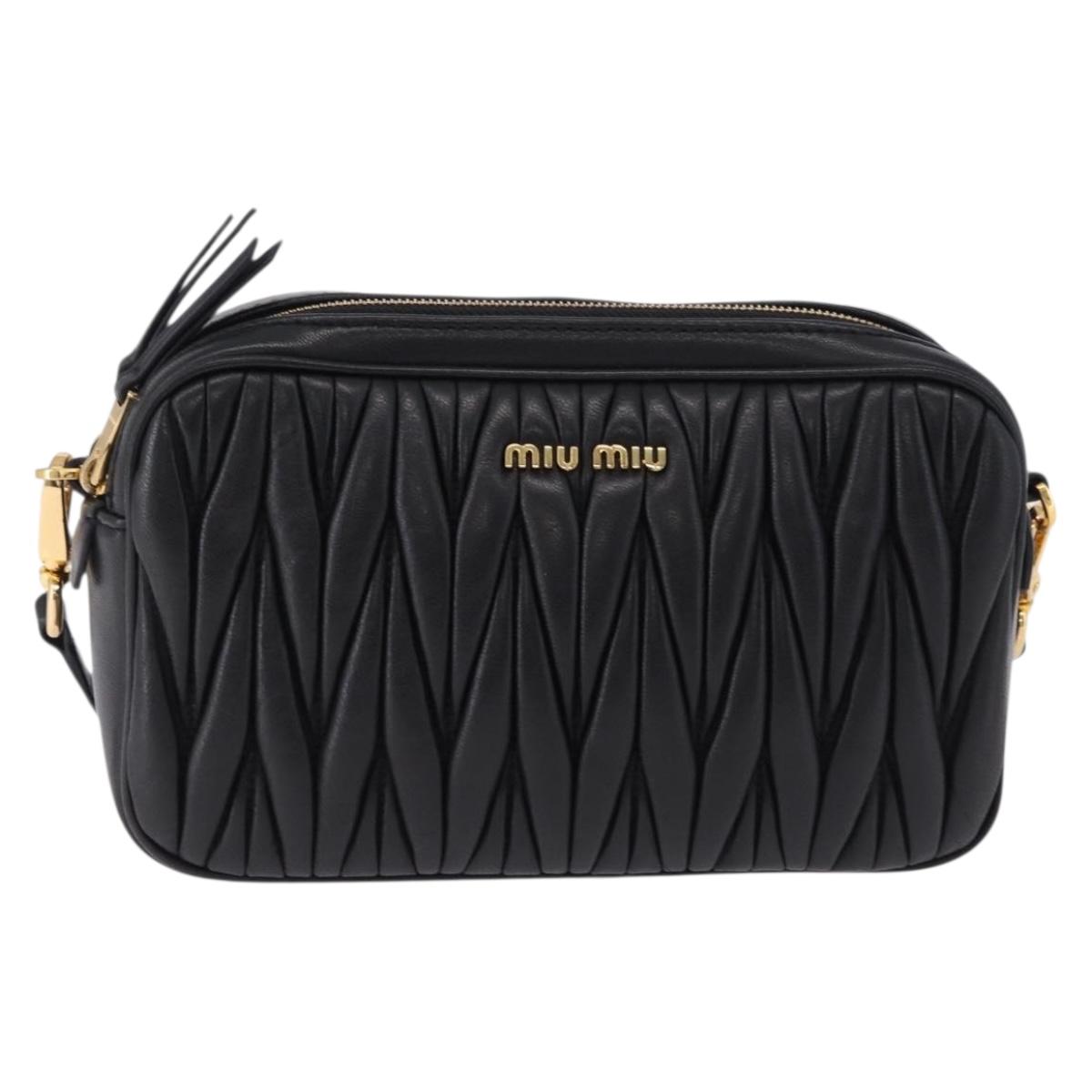 Miu Miu Matelasse Shoulder Bag Leather Black Gold Auth 196773V