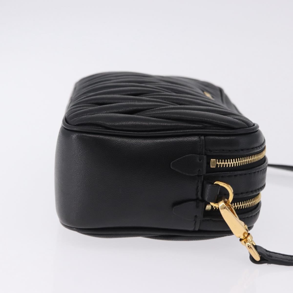 Miu Miu Matelasse Shoulder Bag Leather Black Gold Auth 196773V