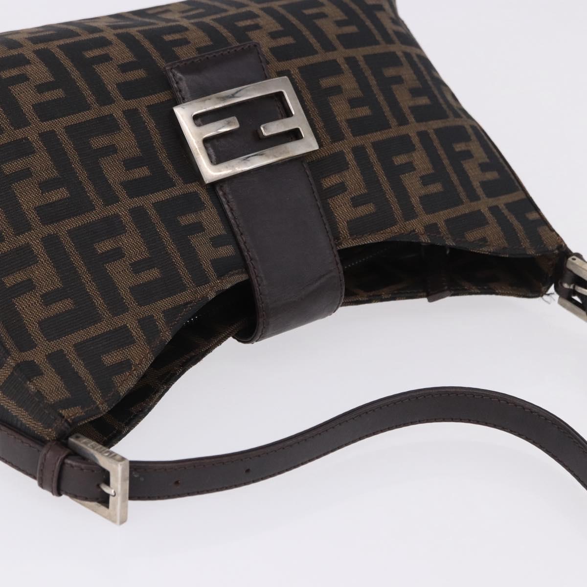 FENDI Zucca Canvas Mamma Baguette Shoulder Bag Brown Black Auth 196776V