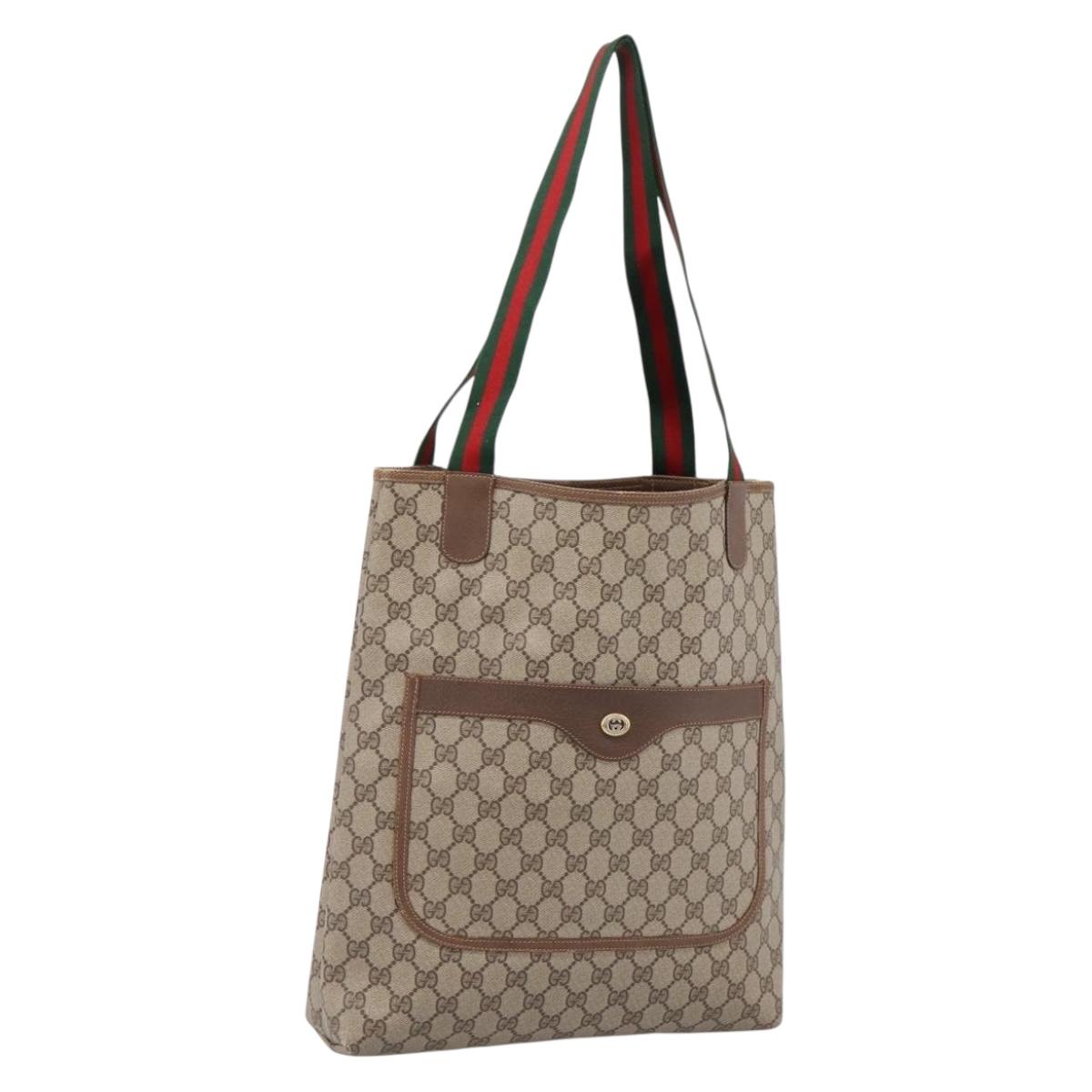 GUCCI GG Supreme Web Sherry Line Tote Bag PVC Beige Gold 89 02 003 Auth 196777
