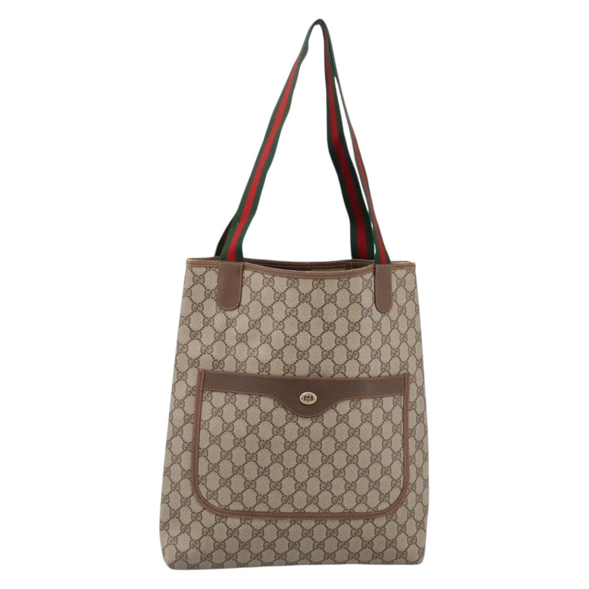 GUCCI GG Supreme Web Sherry Line Tote Bag PVC Beige Gold 89 02 003 Auth 196777