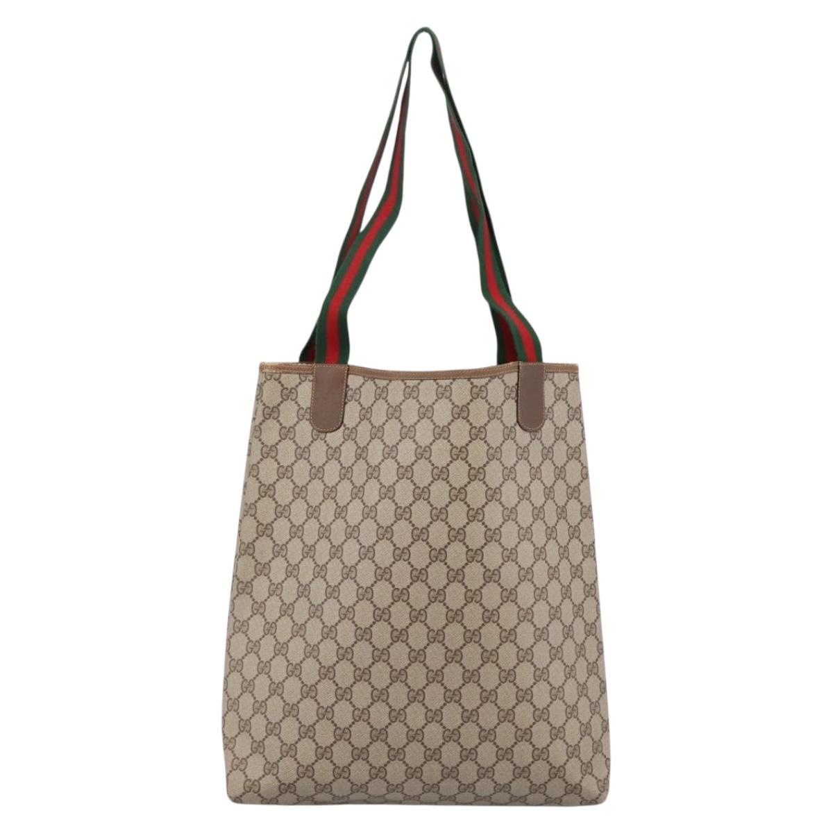 GUCCI GG Supreme Web Sherry Line Tote Bag PVC Beige Gold 89 02 003 Auth 196777