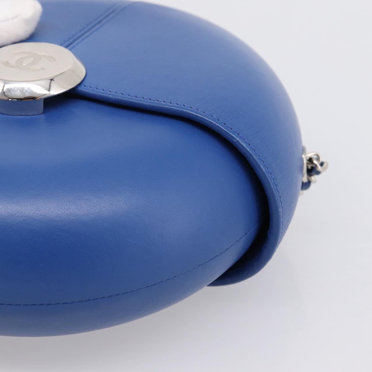 CHANEL Evening Air Chain Shoulder Bag Lamb Skin Blue Silver CC Auth 196780SAM
