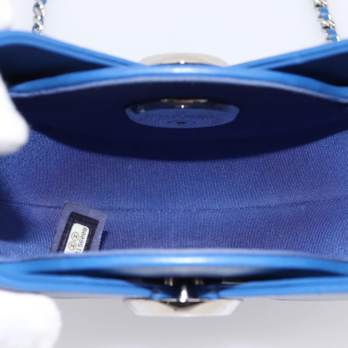 CHANEL Evening Air Chain Shoulder Bag Lamb Skin Blue Silver CC Auth 196780SAM