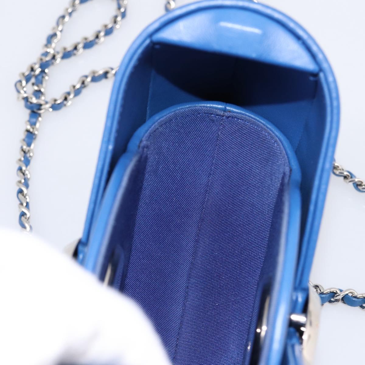 CHANEL Evening Air Chain Shoulder Bag Lamb Skin Blue Silver CC Auth 196780SAM