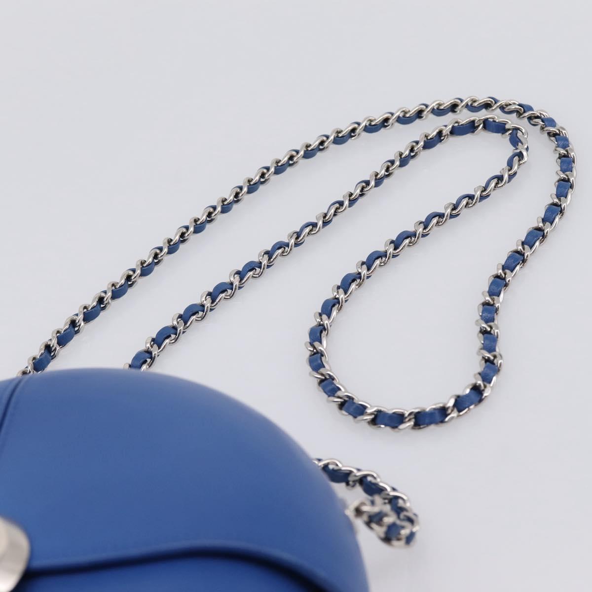 CHANEL Evening Air Chain Shoulder Bag Lamb Skin Blue Silver CC Auth 196780SAM