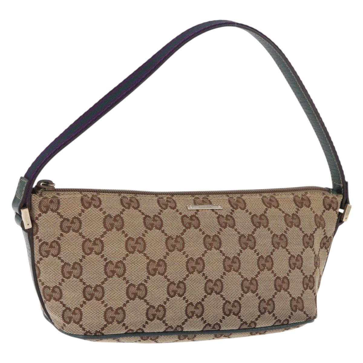 GUCCI GG Canvas Accessory Pouch Beige Gold 141809 Auth 196782V