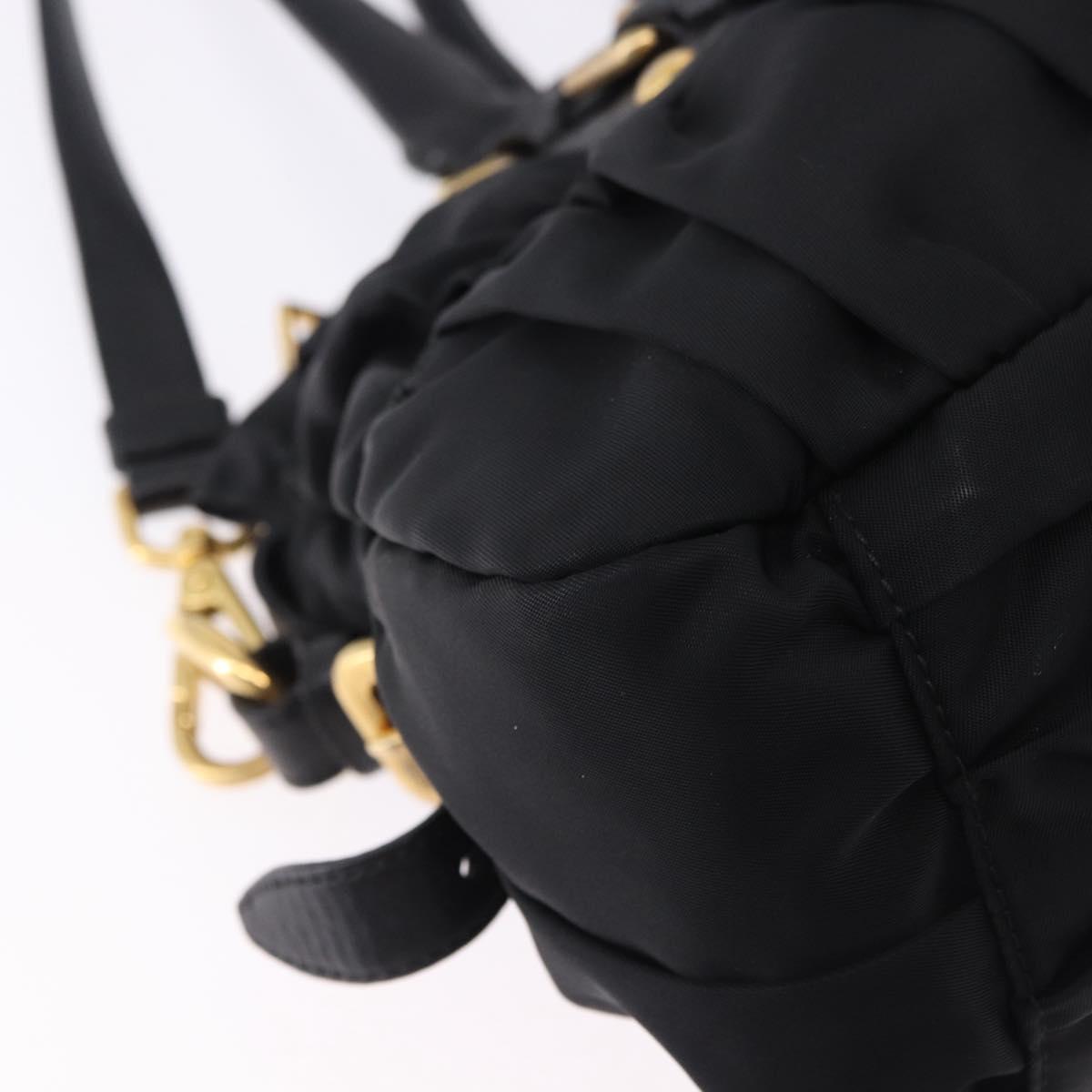 PRADA Hand Bag Nylon 2way Black Gold Auth 196783V