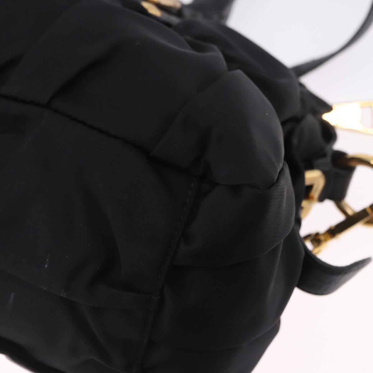 PRADA Hand Bag Nylon 2way Black Gold Auth 196783V