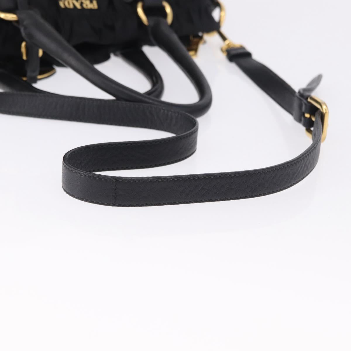PRADA Hand Bag Nylon 2way Black Gold Auth 196783V