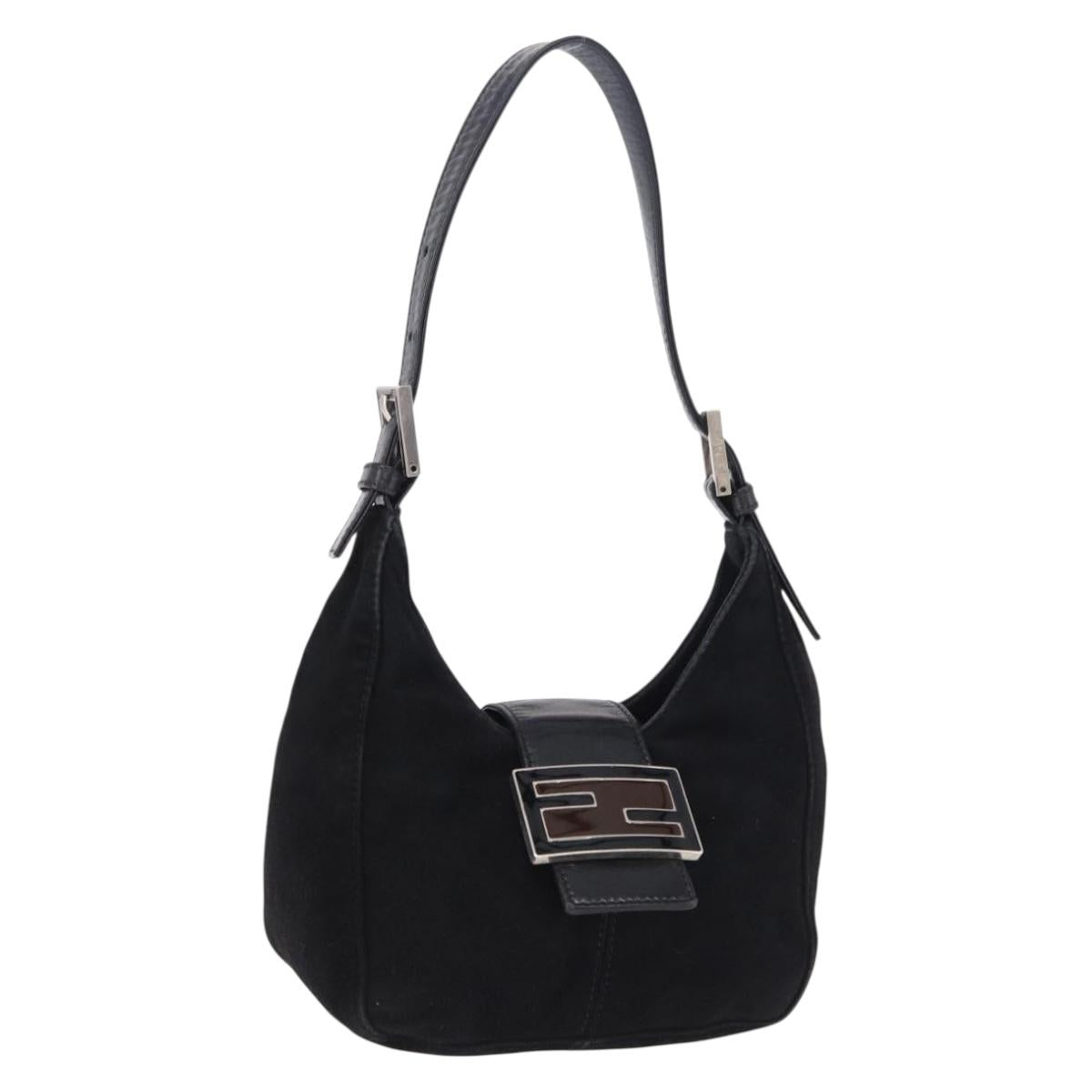 FENDI Mamma Baguette Shoulder Bag Suede Black Silver Auth 196786V
