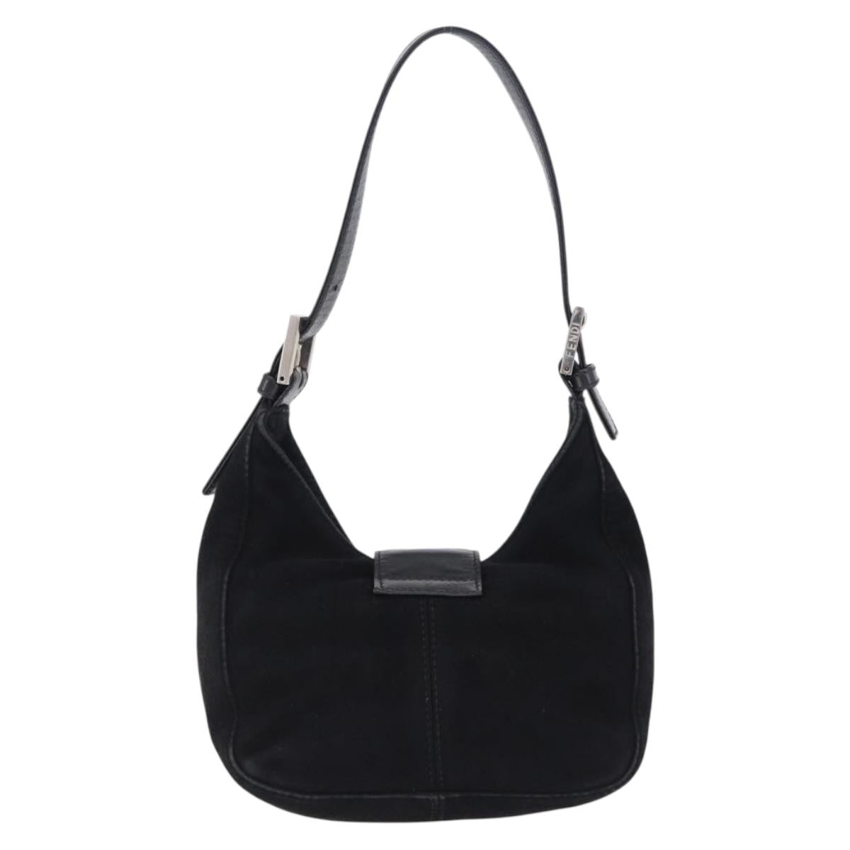 FENDI Mamma Baguette Shoulder Bag Suede Black Silver Auth 196786V
